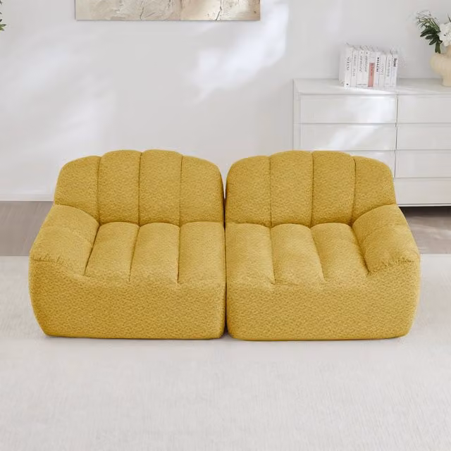 Divano modulare senza struttura con seduta ergonomica e cuscini profondi per soggiorno in pile granulato giallo