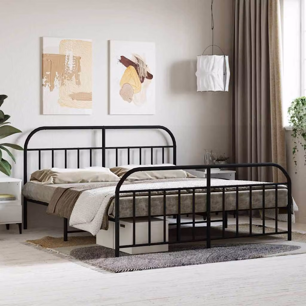 vidaXL Giroletto in metallo nero con pediera senza materasso L/P: 180 x 200 cm
