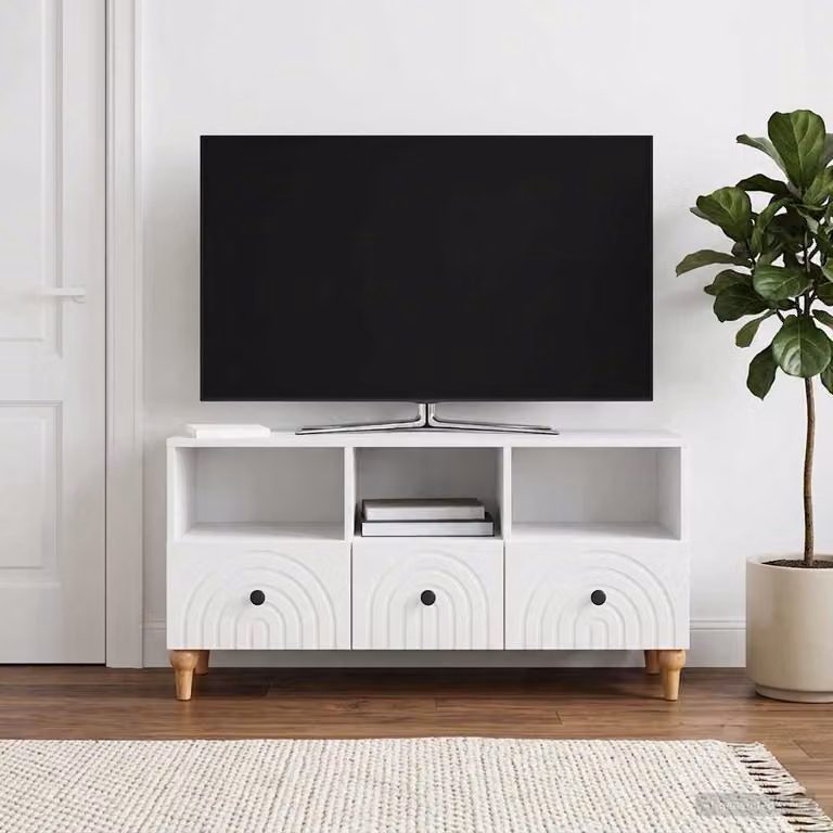 Mobile TV moderno vidaXL in legno ingegnerizzato bianco lucido L/P/H: 102 x 34,5 x 50 cm