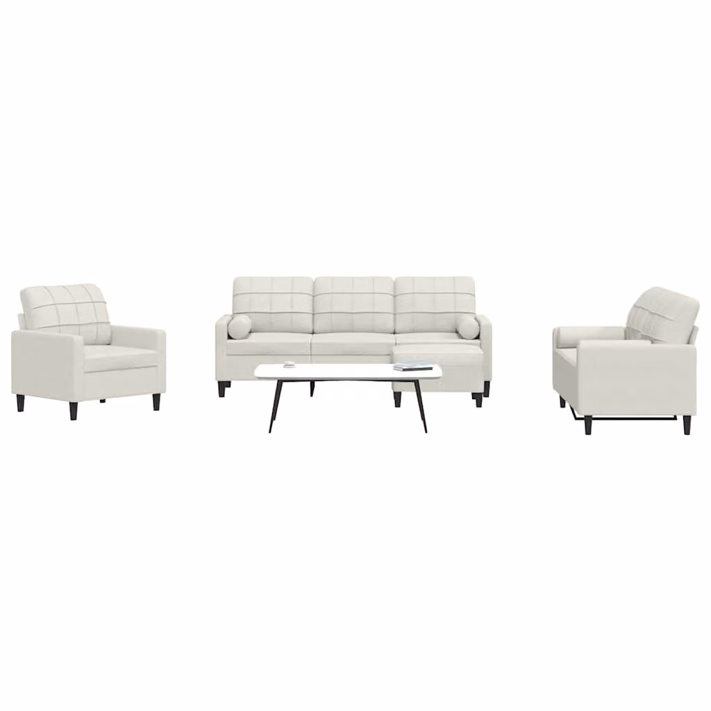 Set di divani moderno vidaXL in velluto beige composto da un divano a 3 posti, un divano a 2 posti, un pouf e cuscini coordinati con struttura in metallo