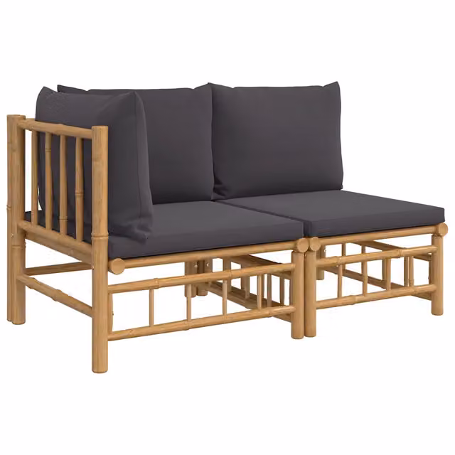Set Salotto da Giardino 2pz | Set di Mobili da Esterno con Cuscini Grigio Scuro Bamb¨´