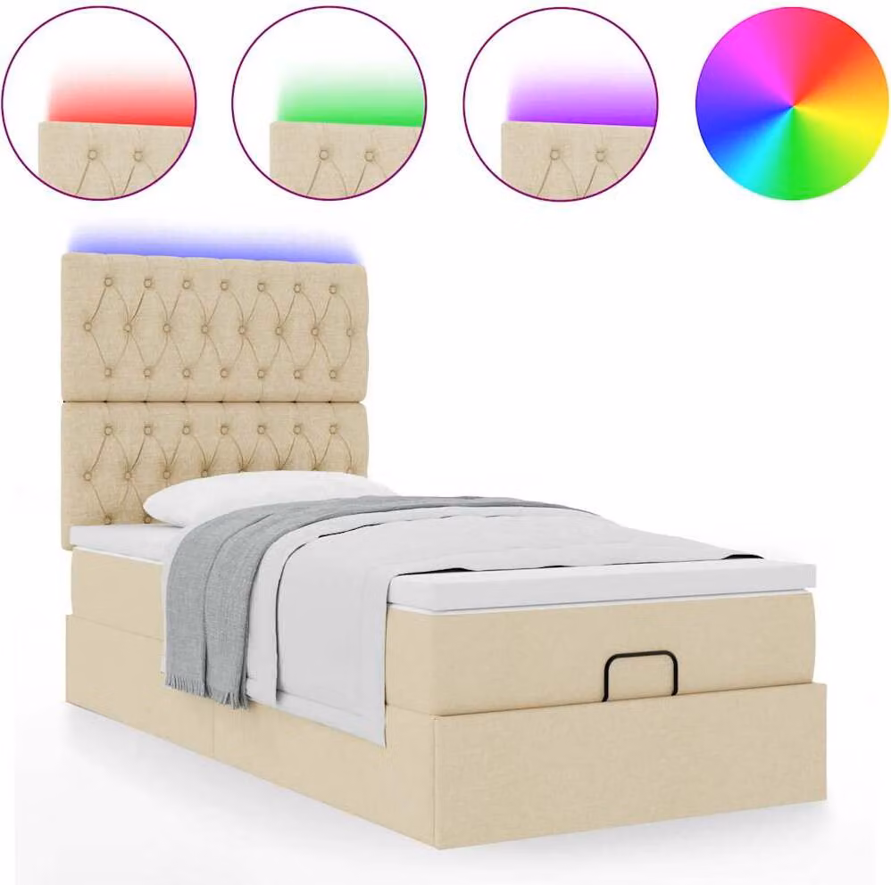 Struttura Letto Pouf con Materasso Crema 90x190 cm in Tessuto