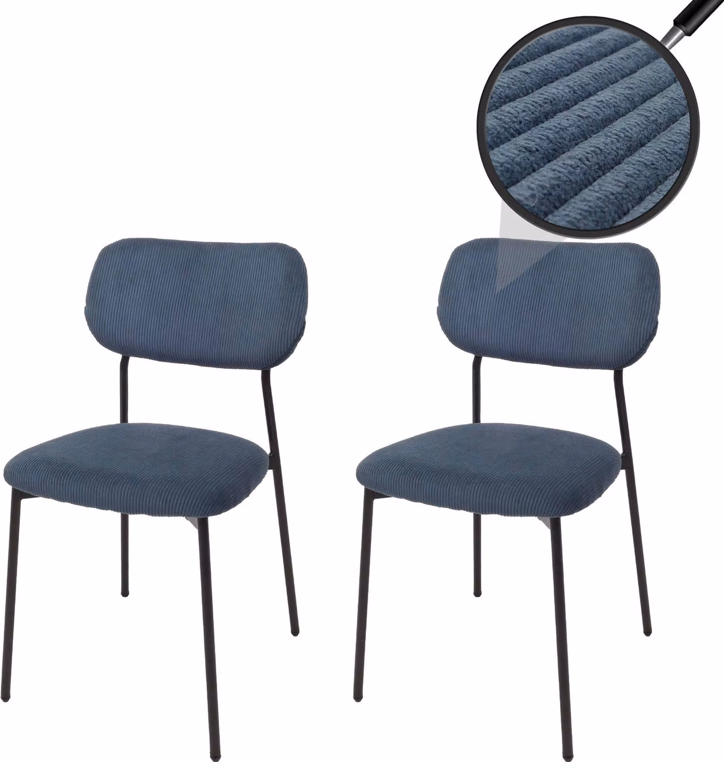 set di 2 sedie per sala da pranzo HWC-O26, sedia da cucina imbottita, corda (330g/m²) tessuto/tessuto metallo ~ blu