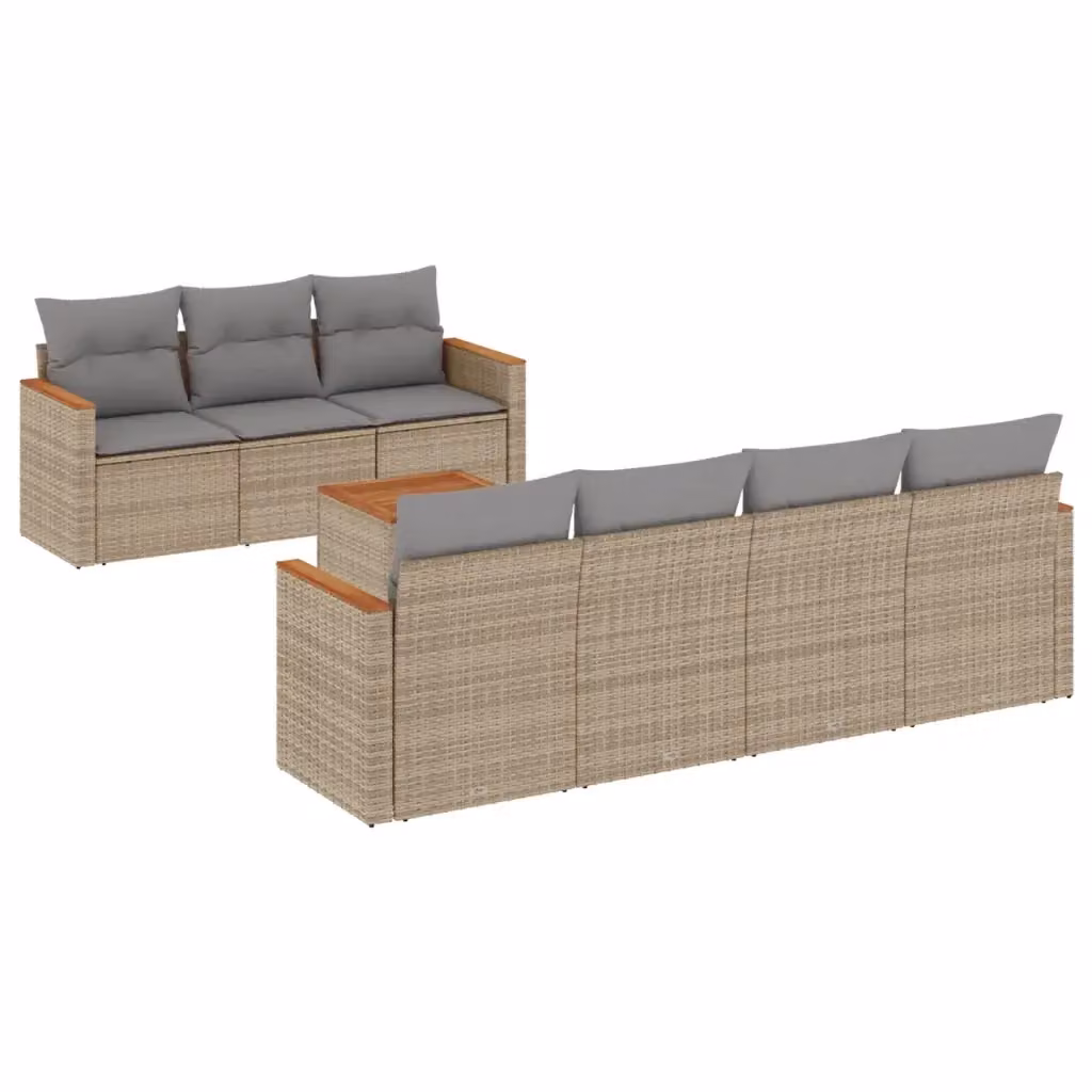 Set Divano da Giardino vidaXL 8 pz a Forma a L con Cuscini Beige e Grigio in Polyrattan e Acciaio – 2