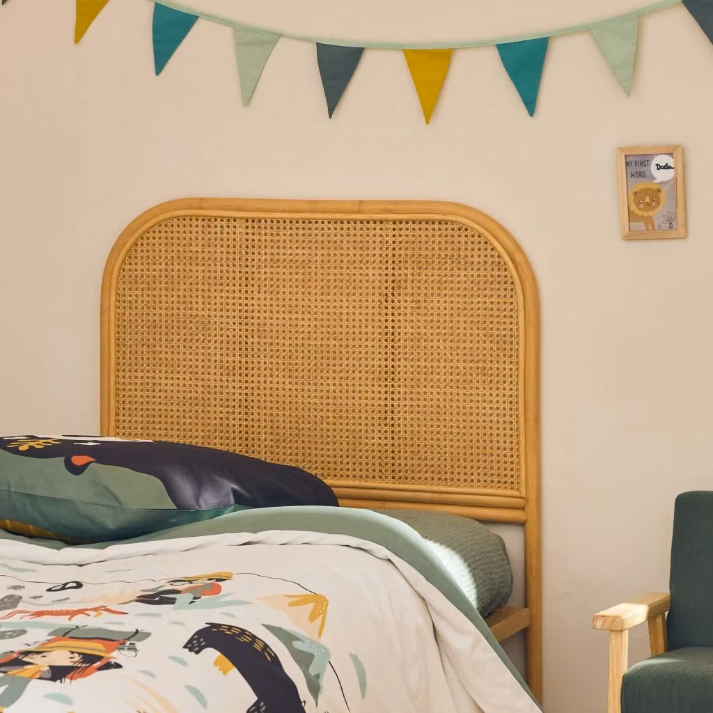 Testiera per letto Sweeek in rattan naturale e bambù in stile boho, colore beige e marrone – 2