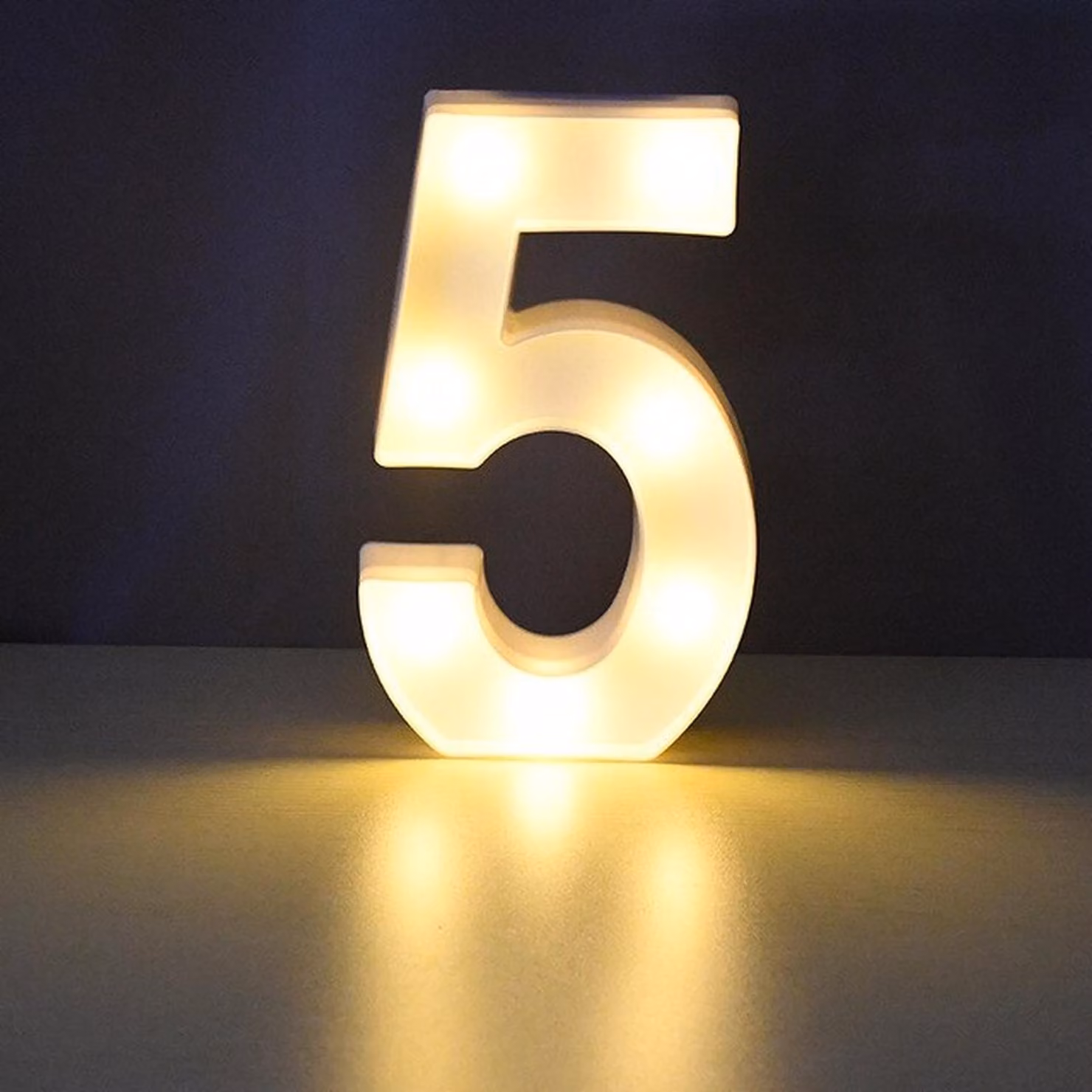 Numero 3D illuminato a LED, numero 5 da 22 cm