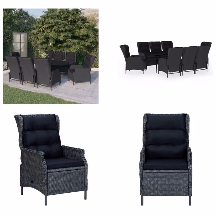 vidaXL Set da pranzo da giardino 9 pezzi grigio scuro - Set da pranzo da giardino - Set da pranzo in polirattan - Set da pranzo da esterno