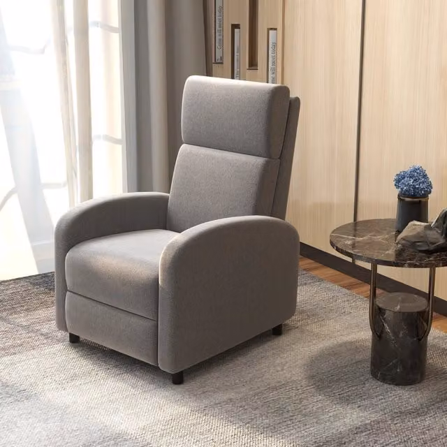 Poltrona Relax Recliner WISHDOR in tessuto grigio con poggiapiedi e braccioli, design moderno per soggiorno e ufficio