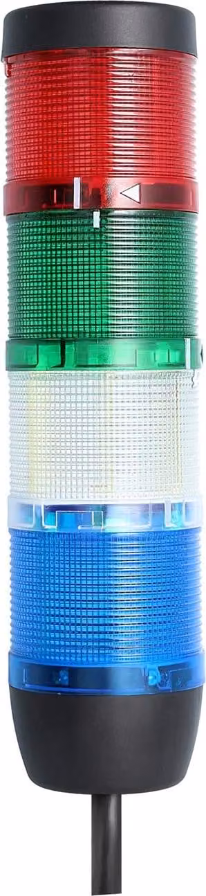 Colonna segnaletica STEX24 blu-bianco-verde-rosso, 70 mm, 24 V CA/CC, luce lampeggiante a LED, cavo da 10,0 metri, SS70-OB4/24 137