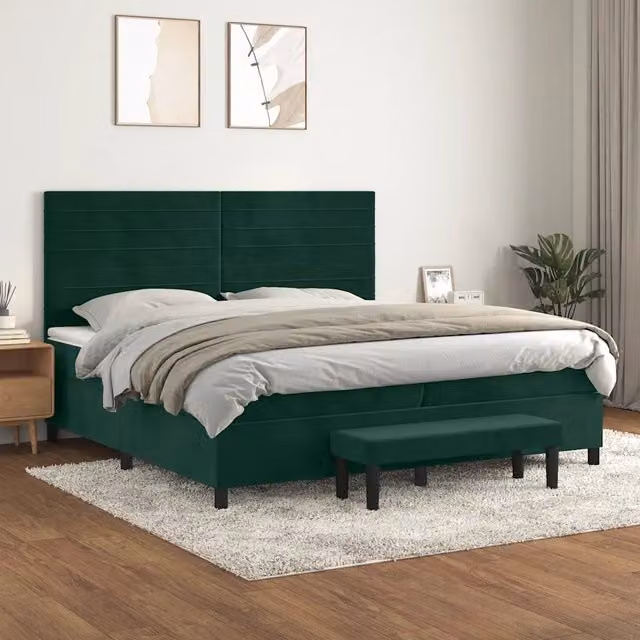 Letto Ibrido con Giroletto a Molle e Materasso vidaXL in Velluto Verde Scuro L/P/H: 200 x 200 x 128 cm