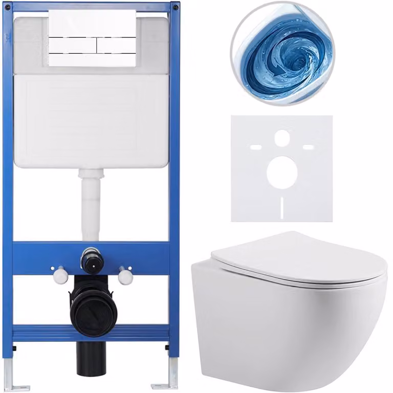 CERANO - Set completo per WC da incasso Lite/Cesso - bianco opaco - pulsante per WC Line, bianco - installazione a parete - 49x36 cm