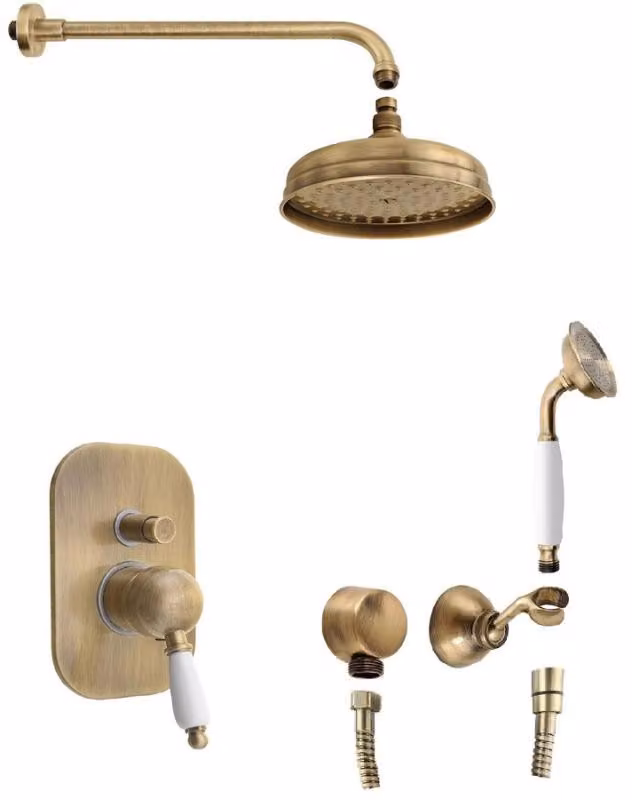 Sapho KIRKÉ WHITE Set doccia da incasso a 2 vie, leva bianca, finitura bronzo