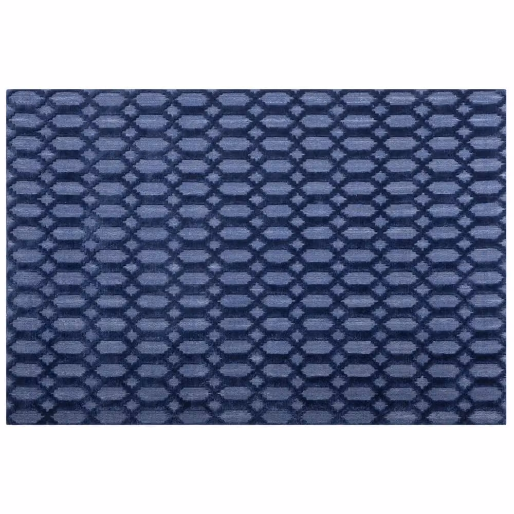 Tappeto Beliani Blu con Motivo Geometrico Moderno in Viscosa, Flatweave, L 160 x P 230 cm – 2