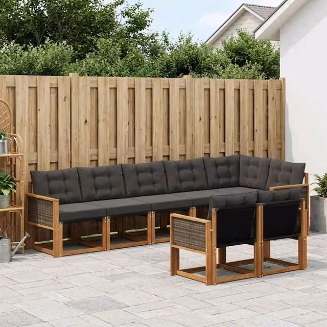 Set di divani da esterno 8 pz Naturale e Nero 3382028