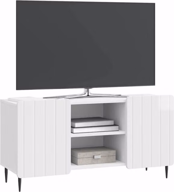 Mobile TV moderno DESIGN IN in bianco lucido con compartimenti media, L 102 cm x P 34,5 cm x H 52 cm