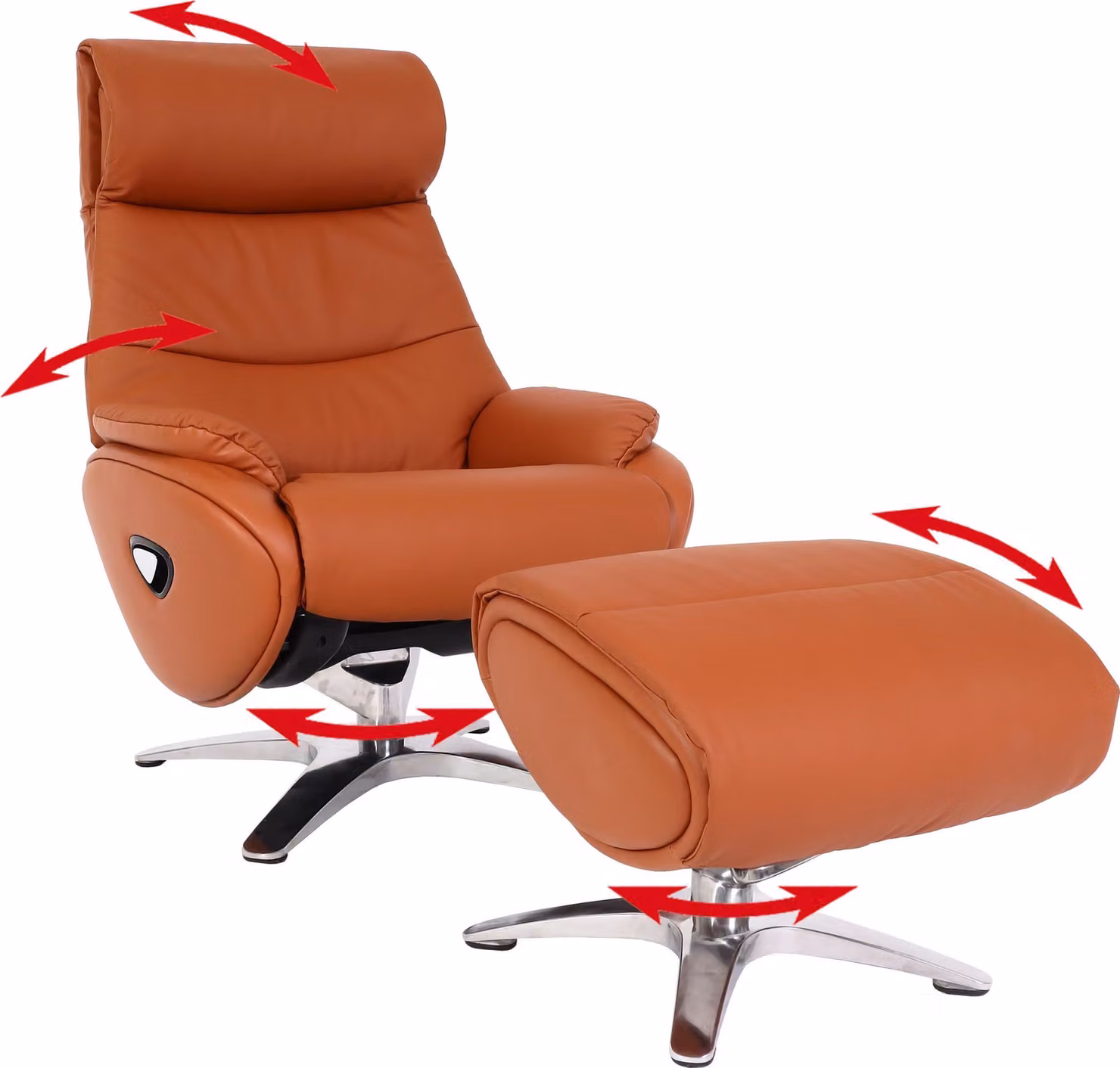 Poltrona relax con sgabello HWC-K98, poltrona TV, funzione reclinabile, girevole, metallo vera pelle/artificiale ~ marrone