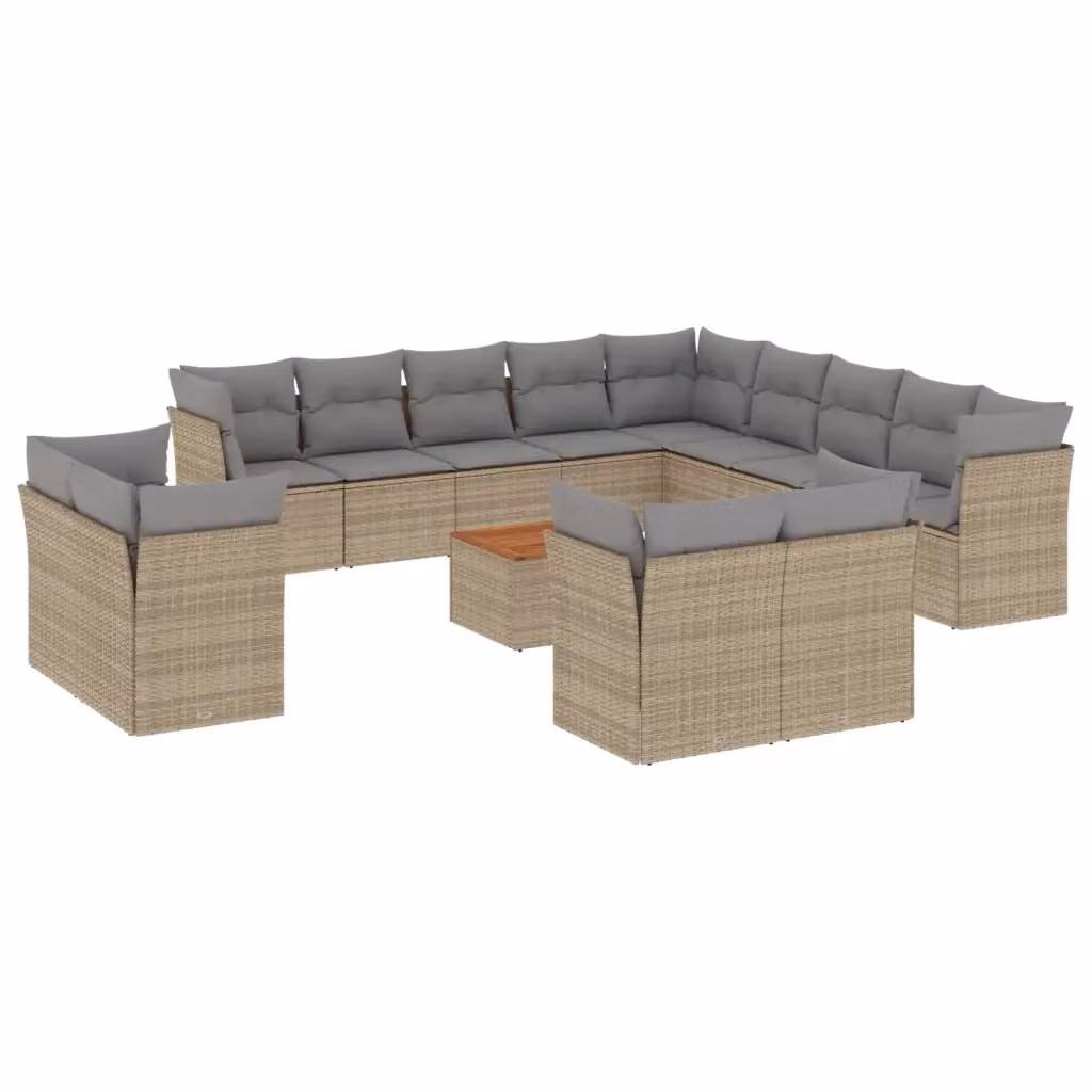 vidaXL Set Divano da Giardino 14 pz in Polyrattan con Cuscini Beige e Grigio e Tavolino da Esterno – 2