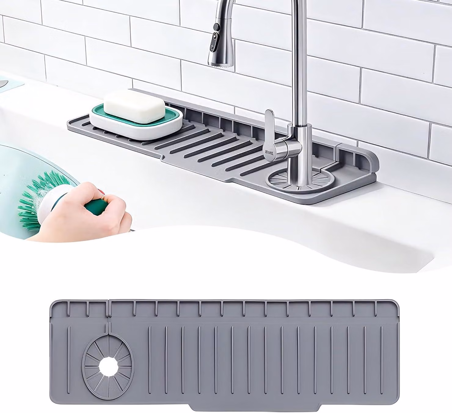 Tappetino in silicone per rubinetti, paraspruzzi, 50x15 cm, per cucina e bagno
