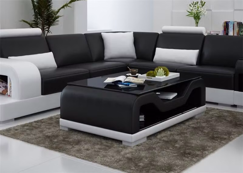 Schwarzer Couchtisch Glastisch Sofa Beistell Moderner Tisch Gepolsterte Tische