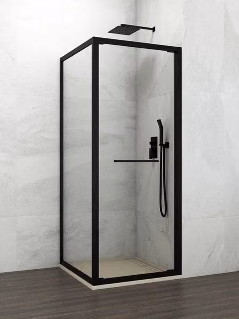 Box doccia angolare SPAZIO con porta battente e laterale fisso, nero opaco, L/P: 80 x 65 cm