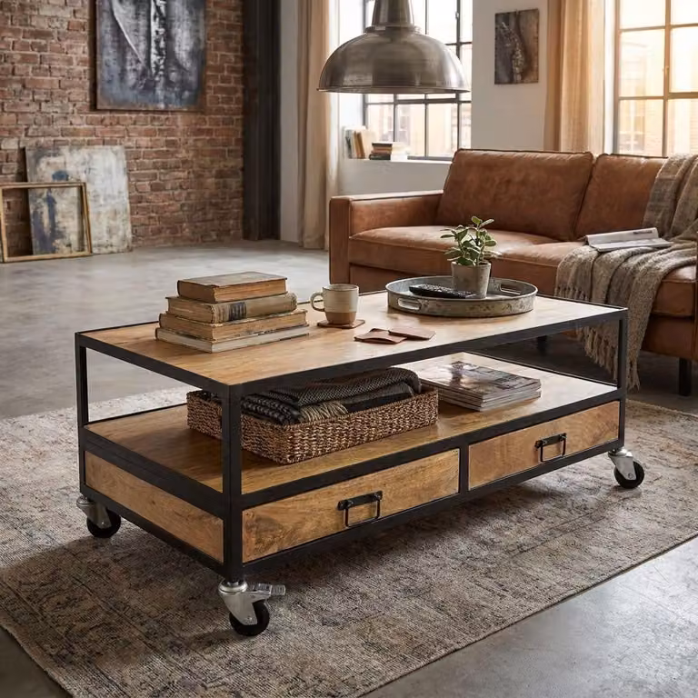Milani Home - Tavolino in legno di mango cm 120 l x 60 p x 45 h