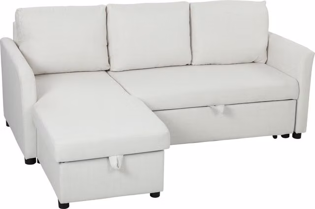 HOMCOM Divano Letto a 3 posti Angolare con Vano Portaoggetti a Scomparsa, in Effetto Lino, 192x148x86 cm, Bianco Crema   Aosom Italy