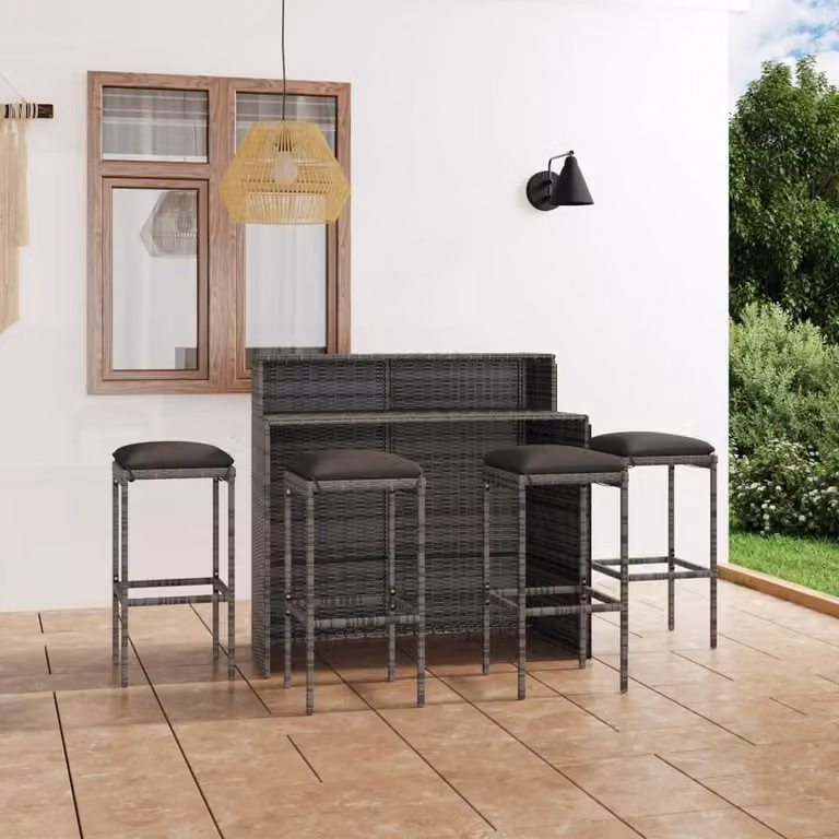 The Living Store Set bar da giardino 5 pezzi con cuscini grigio