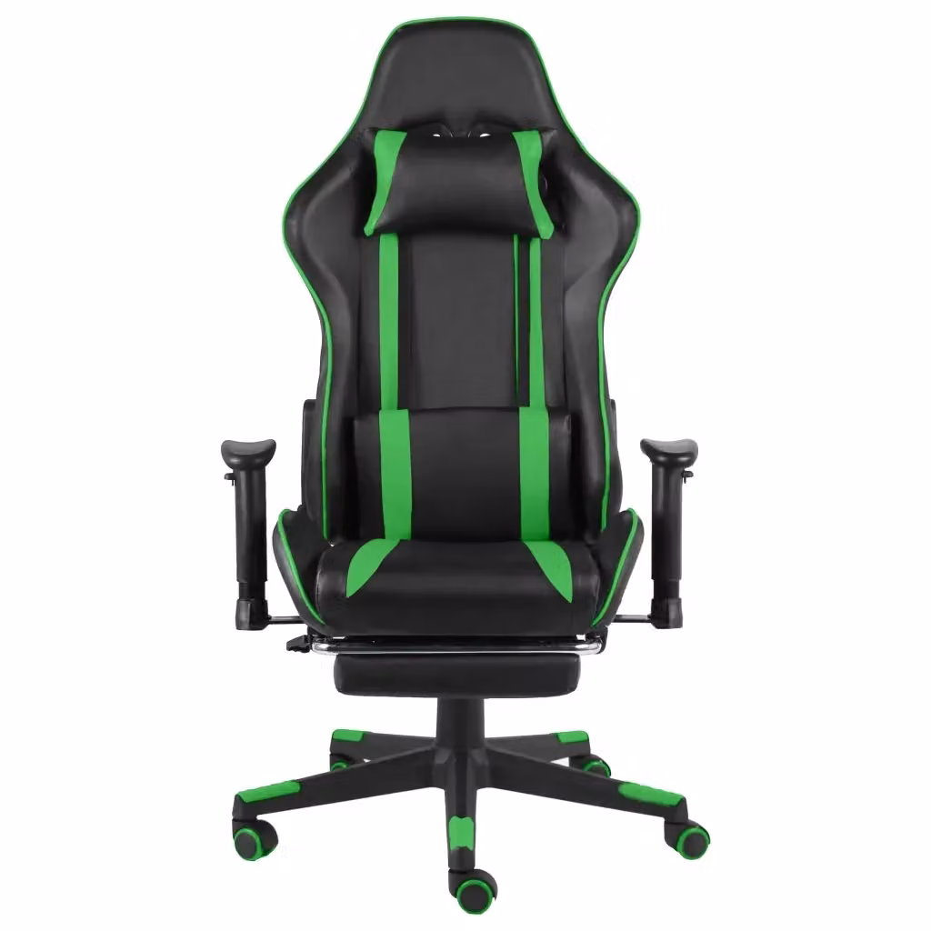 Sedia da Gaming Design In Verde e Multicolore con Poggiapiedi e Poggiatesta in Faux Leather – 2