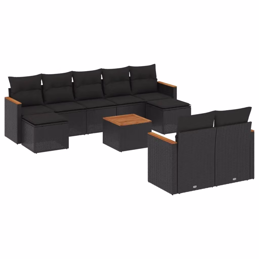 vidaXL Set Divani da Giardino 10 Pezzi in Polyrattan Nero con Cuscini e Tavolino da Caffè – 2