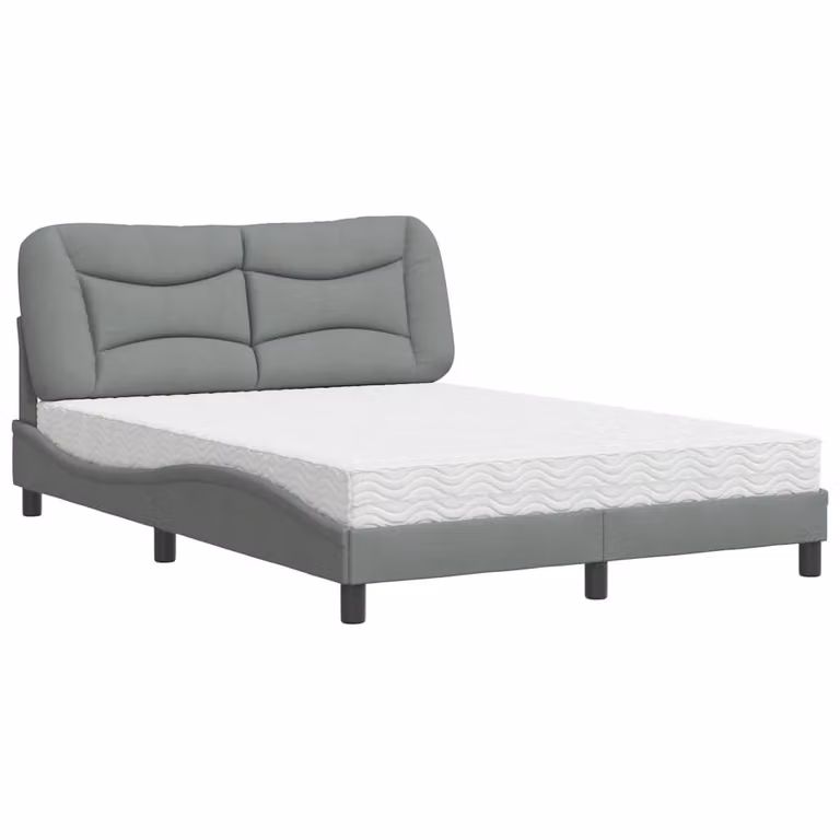Letto con Materasso Hvar Grigio Chiaro 140x190cm Tessuto