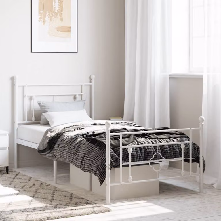 vidaXL Giroletto in metallo bianco con testiera e pediera L/P/H: 105 x 100 x 196 cm