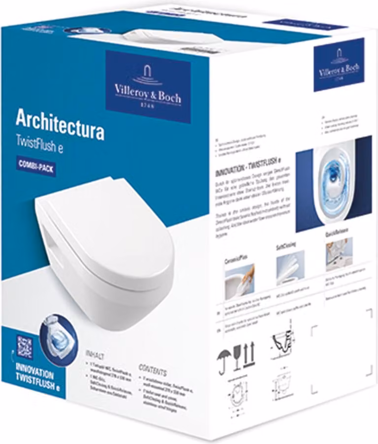 Villeroy & Boch Architectura, kit combinato da parete, con tecnologia TwistFlush e finitura CeramicPlus