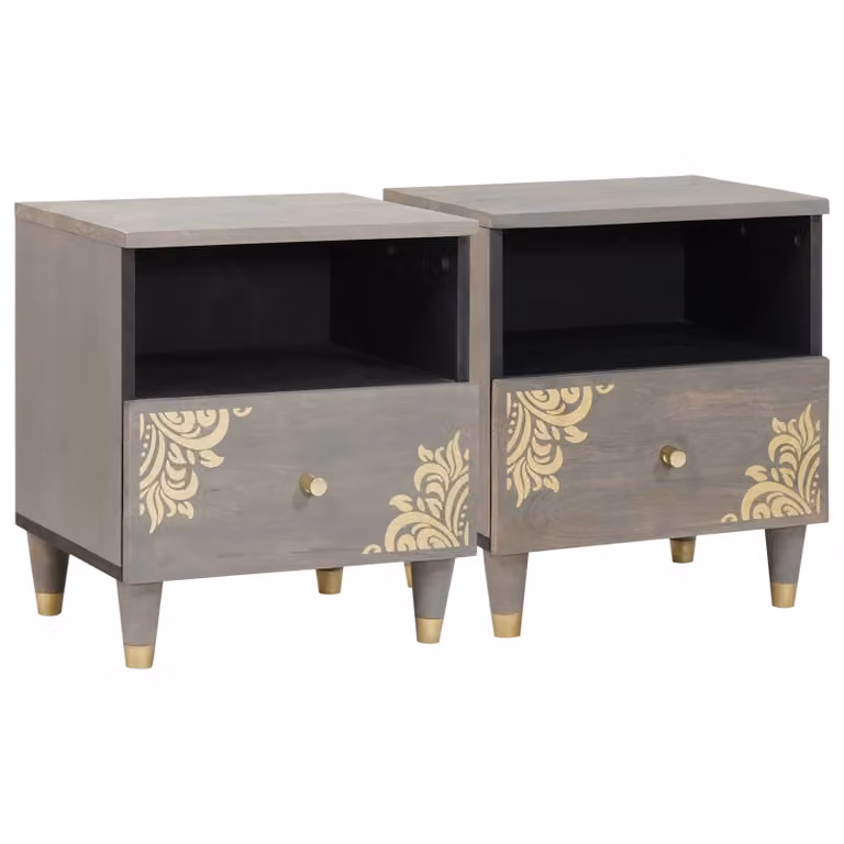 Set di 2 Armadi da Notte vidaXL in Legno di Mango, Design Moderno con Finitura Opaca, L/P/H: 40 x 33 x 46 cm