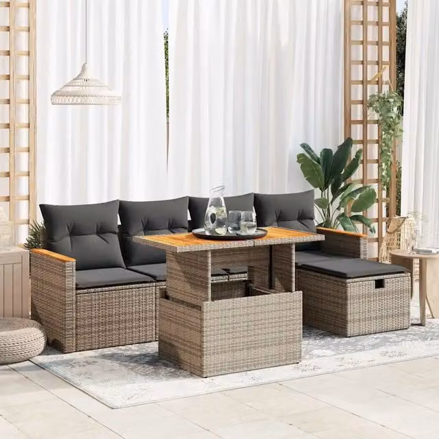 Set Divano da Giardino 6 pz con Cuscini Grigio in Polyrattan 3328110