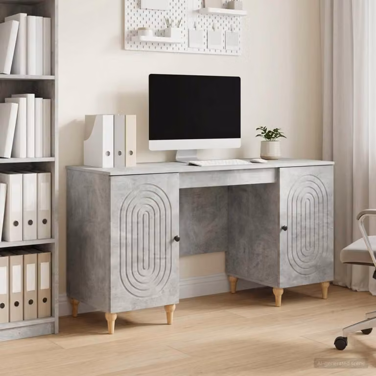 Maison Exclusive - Scrivania grigio cemento, dimensioni 142,5 x 50 x 75 cm, realizzata in materiale composito di legno