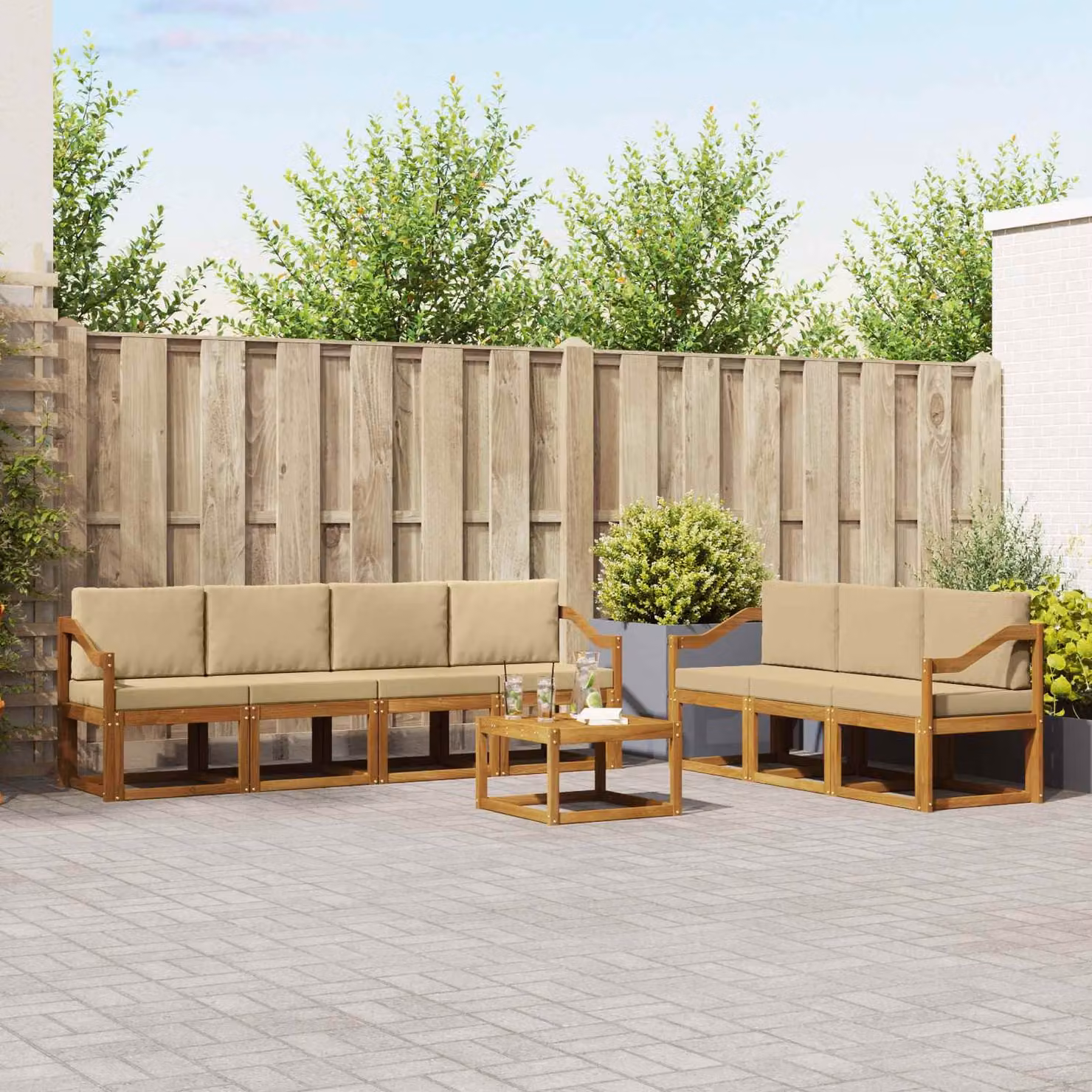 Set di divani da esterno vidaXL 8 pz in legno di acacia con cuscini beige e naturale