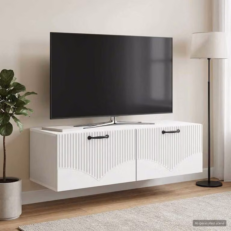 vidaXL Mobile Porta TV da Muro Bianco Moderno in MDF L: 98 cm, P: 41 cm, H: 30 cm