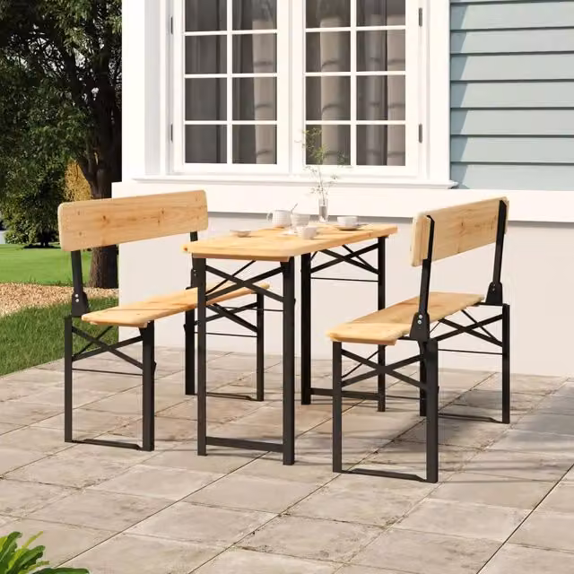 Set da birreria pieghevole vidaXL in legno di abete marrone composto da 3 pezzi – 1