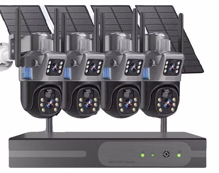Sistema di videosorveglianza wireless, con doppia lente da 8MP, rilevamento del movimento tramite intelligenza artificiale, registratore NVR a 16 canali, 4 telecamere, alimentatore da 100V-240V con spina europea