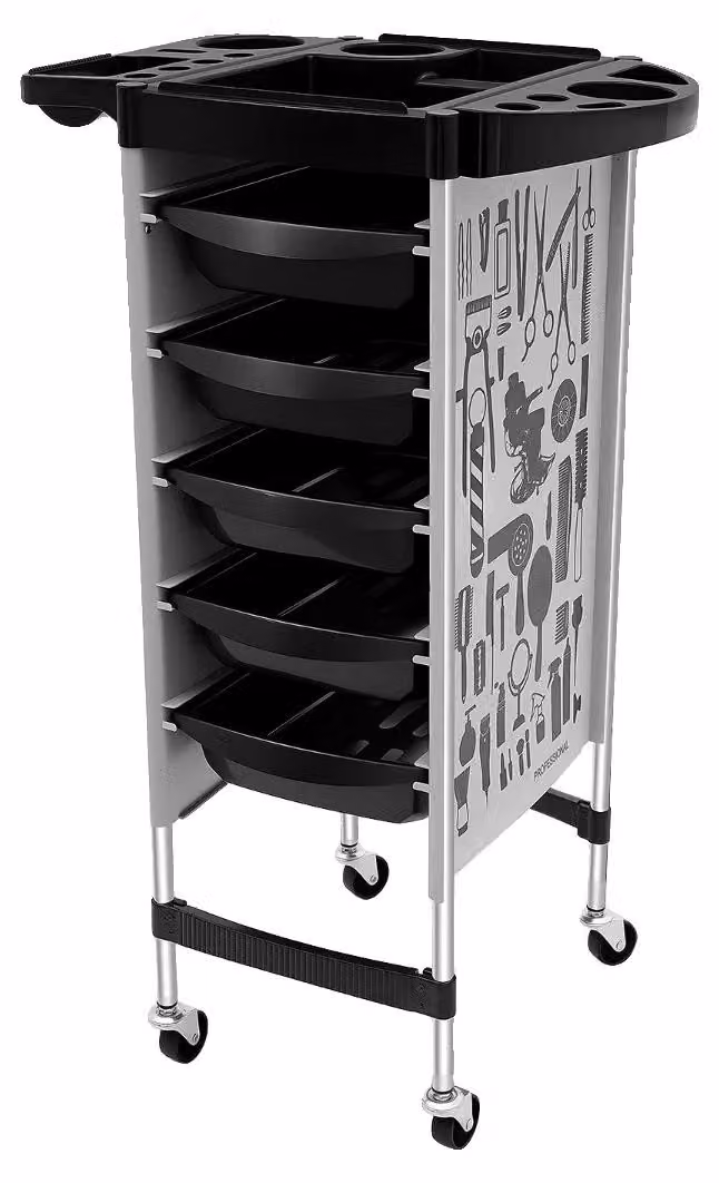 Carrello per parrucchiere, con 5 cassetti, 4 ruote, dimensioni 36x90 cm, capacità di carico di circa 80 kg, stile moderno