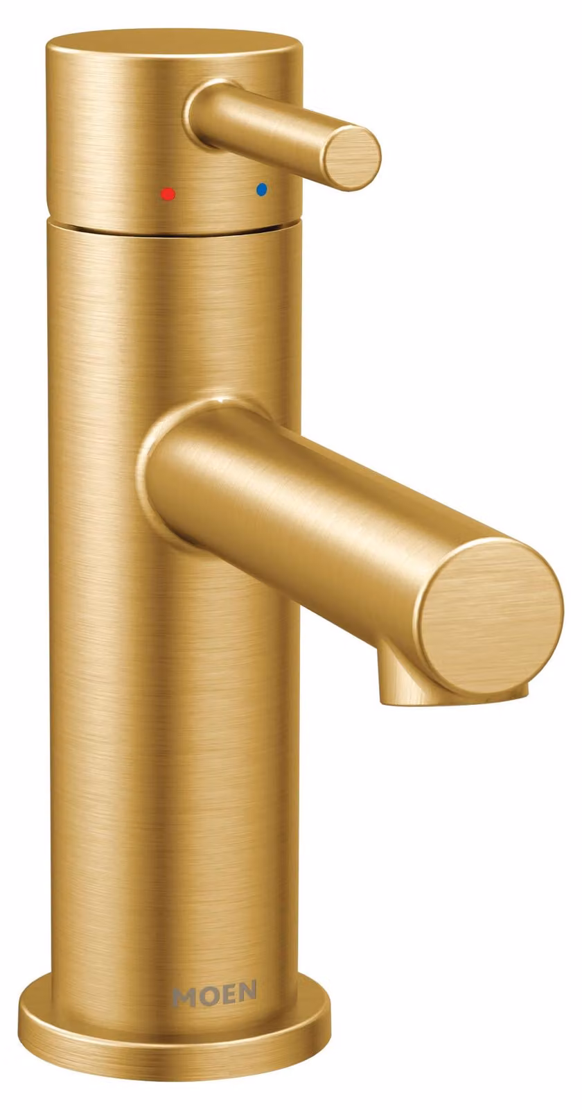 Miscelatore monocomando per lavabo, finitura oro spazzolato, con un foro, completo di tappo a salvagoccia