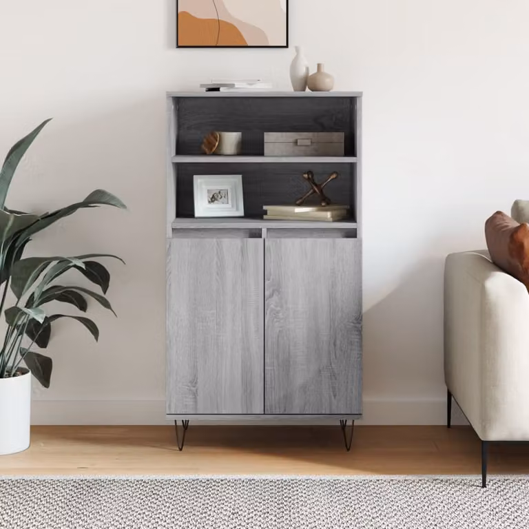 Credenza vidaXL in stile industriale in legno e metallo, Grigio, L: 60 cm, P: 36 cm, H: 110 cm