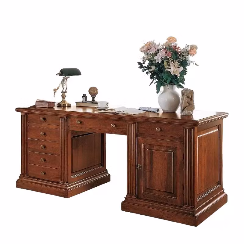Scrivania con 7 cassetti e 1 porta in legno color marrone Mobili 2G L: 185 cm, P: 80 cm, H: 80 cm – 3