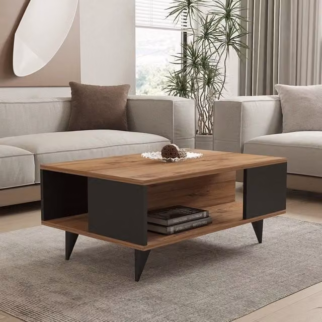Tavolino da salotto moderno DMORA rettangolare in legno marrone e antracite L/P/H: 90 x 60 x 40 cm