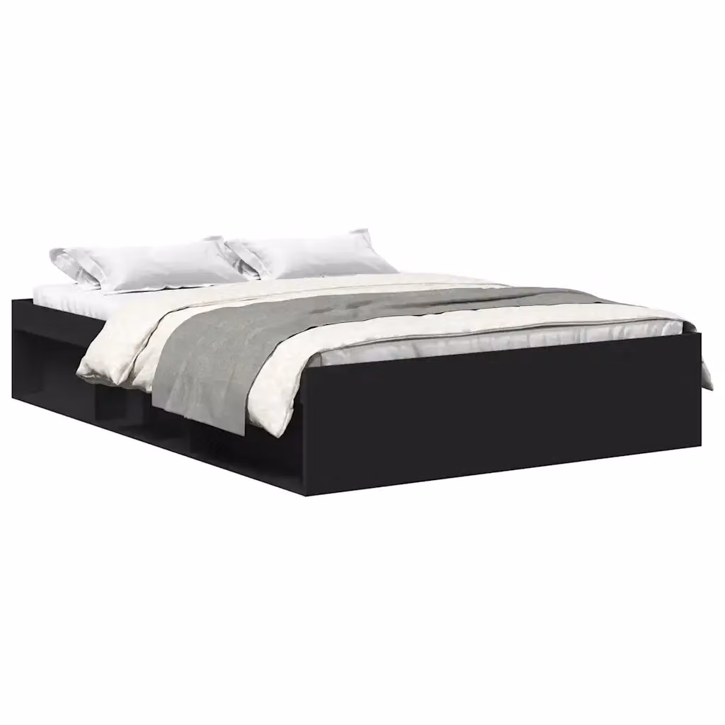 Letto con contenitore e scompartimenti laterali vidaXL in legno di pino, colore nero, L/P/H: 160 x 200 x 35 cm – 2