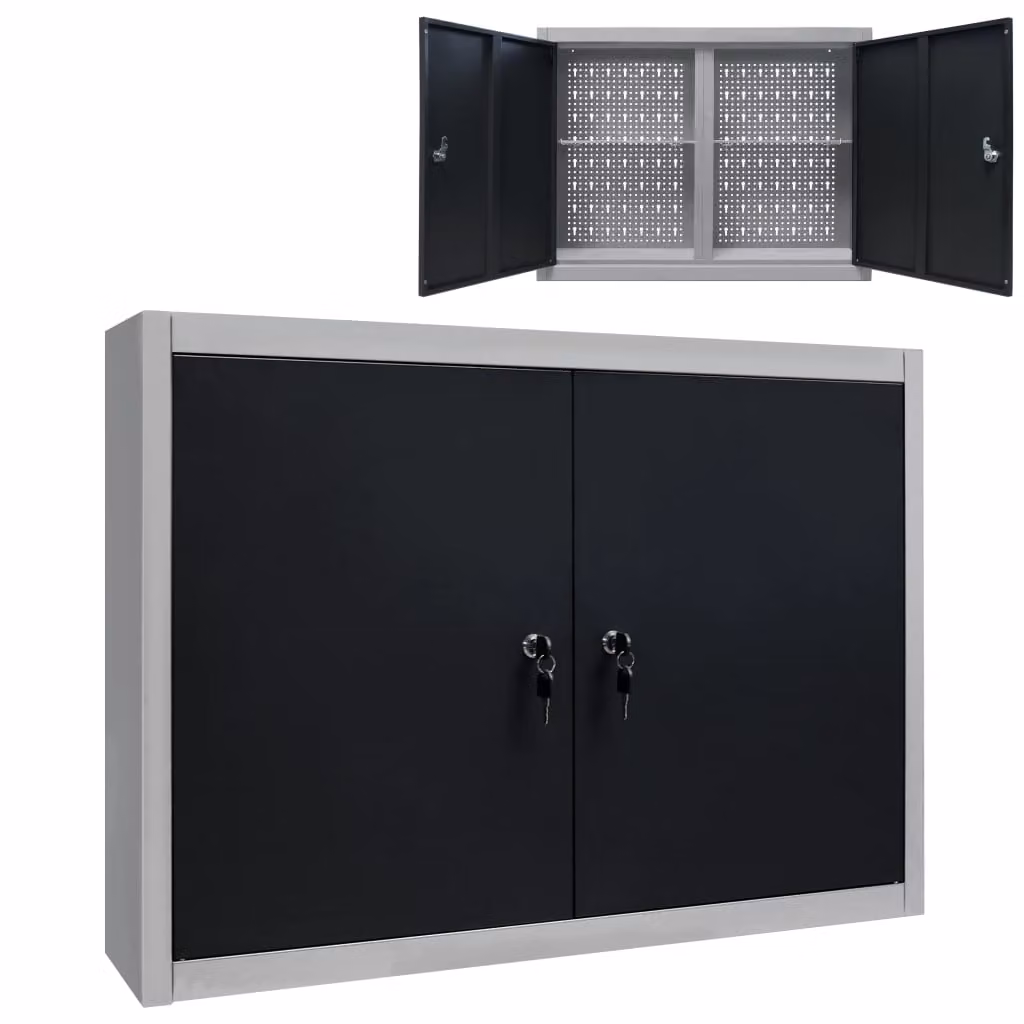 The Living Store Armadio a muro per attrezzi in metallo stile industriale grigio e nero