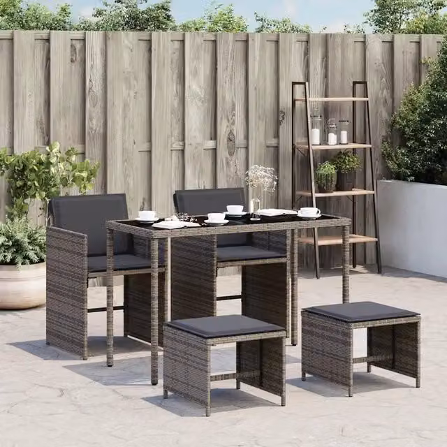 Set da Pranzo da Giardino 5 pz con Cuscini in Polyrattan Grigio 365084