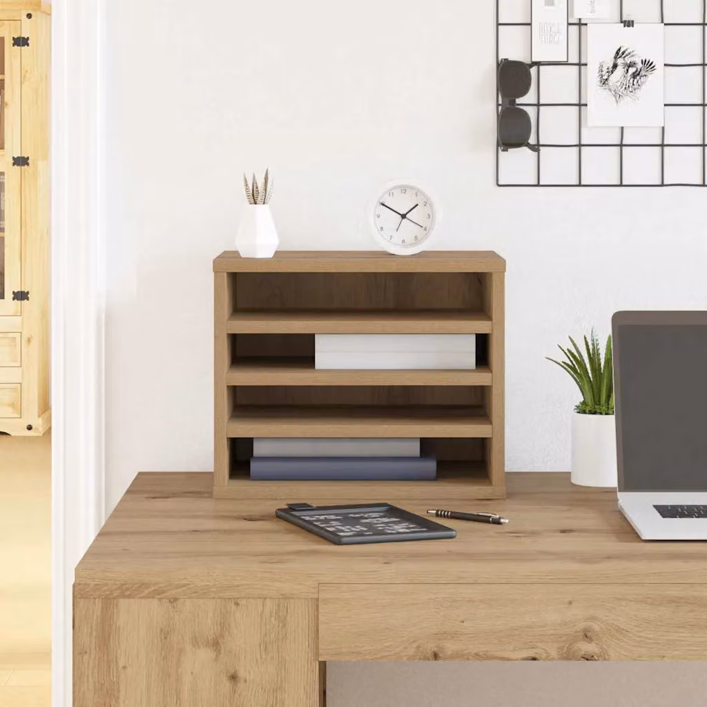 Organizzatore da scrivania vidaXL in legno marrone, vassoio porta lettere, L: 36 cm, P: 26 cm, H: 29,5 cm