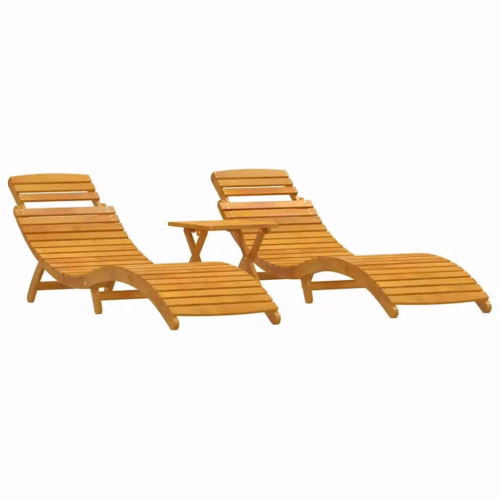 Set di 3 lettini prendisole vidaXL in legno di acacia massello marrone con design ergonomico per giardino e terrazza – 2