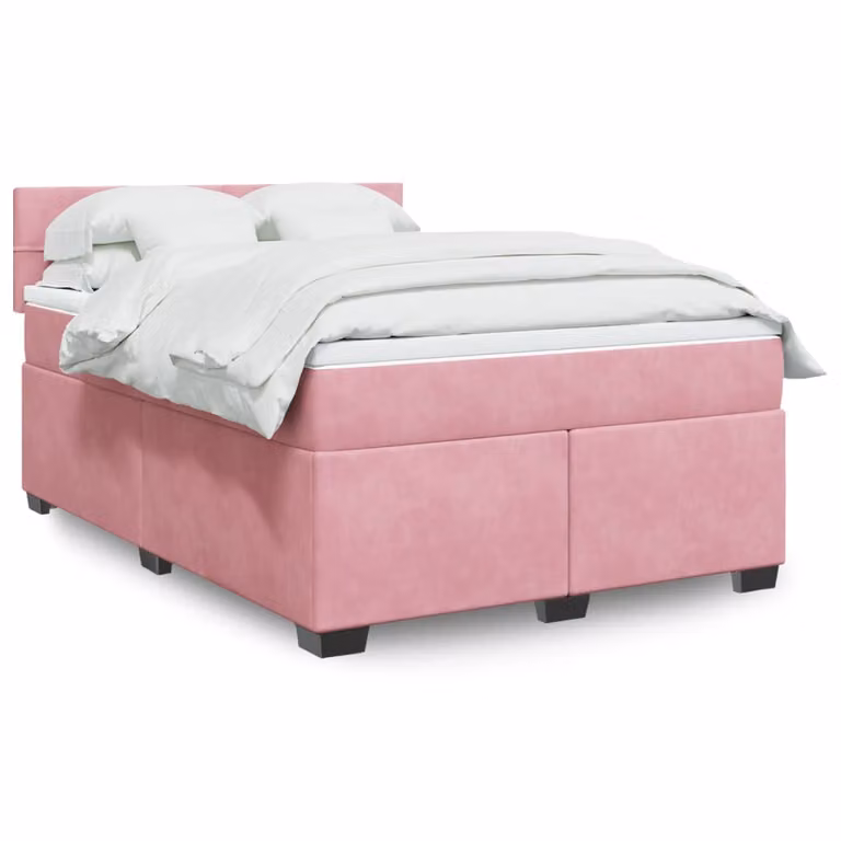 vidaXL Giroletto a Molle con Materasso Ibrido in Velluto Rosa, L/P: 160 x 200 cm